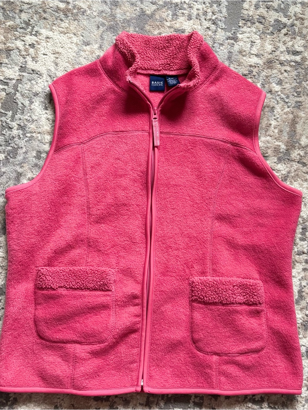XL Basic Editions Bright Pink Sherpa-Trim Fleece Vest